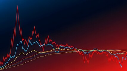 Multicolored line graph with pixelated effect on gradient background