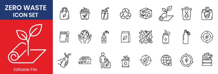 Zero Waste Recycling And Sustainability Thin Line Icons