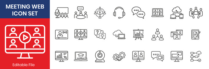 Business Meeting Teamwork And Conference Thin Line Icons