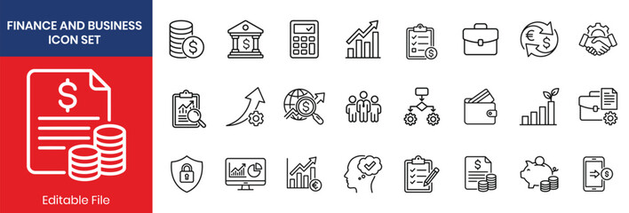 Finance And Business Banking Money Thin Line Icons