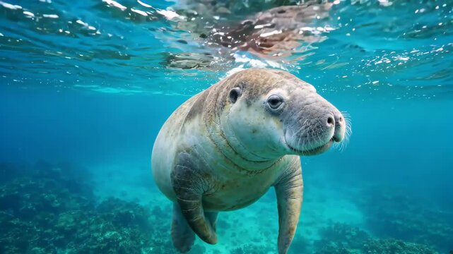 Real-life footage of manatees swimming in water