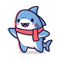 Adorable Cartoon Shark Illustration with Red Scarf