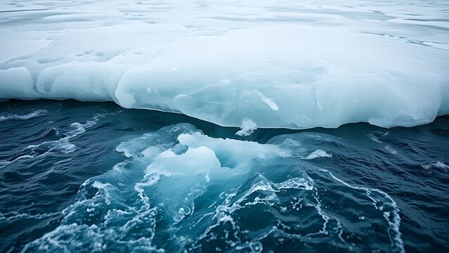 verglas. Landscape of a melting river breaking through ice in morning light. travel magazines, destination branding, designed for outdoor magazines and nature guides, drives exploration.