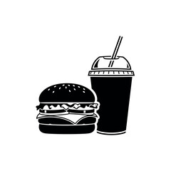Hamburger With Soda Cup Fast Food Stencil Vector