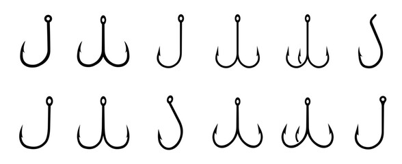 Fishing hooks. Set of fishing hooks vector illustration. Hook vector icons. Fish symbol or logo.