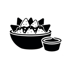 Nachos Bowl With Dipping Sauce Cup Stencil Icon
