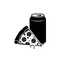 Pizza Slice And Soda Can Fast Food Stencil Icon