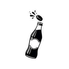 Soda Bottle With Flying Cap Stencil Vector Icon