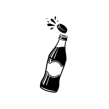 Soda Bottle With Flying Cap Stencil Vector Icon