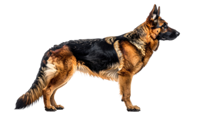 German Shepherd Dog Isolated On Transparent Background Purebred Canine Animal With Black And Tan Fur Side View Profile For Pet Product Mockups
