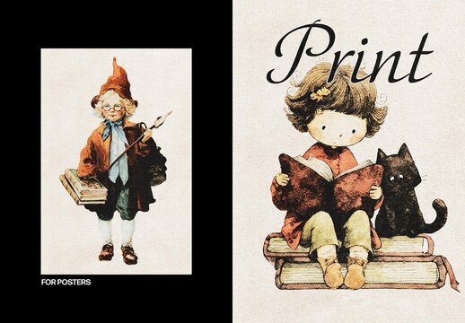 Vintage Print Poster Effect Mockup