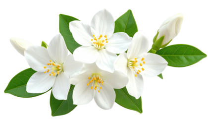 Close-up of delicate white blossoms with vibrant yellow centers and green foliage