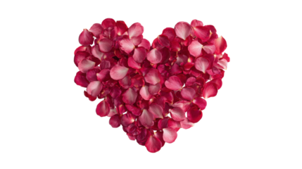 Captivating valentine's heart design featuring abundance of vibrant rose petals on transparent backdrop perfect to express passionate emotions for love themed designs