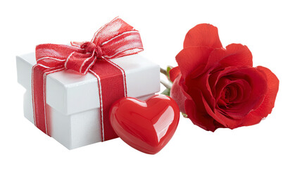 Charming ivory present boasting gentle stripe and loving heart complemented by magnificent rose expressing sweet affection for memorable celebrations