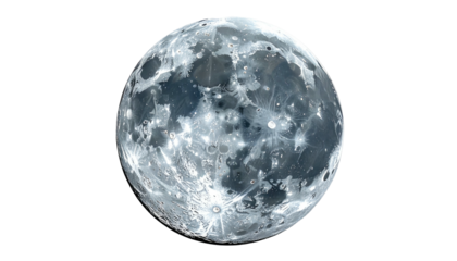 Close-up of Earth's natural satellite, showcasing craters, with intricate detail against black