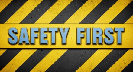 Obraz premium Safety First Sign with Black and Yellow Stripes for Workplace Safety Awareness Campaigns