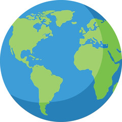 Obraz premium Earth globe vector, world map in globe shape, earth globe icon, flat planet earth, global map. map symbol, world globe icon, vector illustration