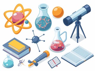 Isometric Science and Education Icon Set Vector Collection for Learning, Research, and Discovery | Engaging 3D Illustrations of Chemistry, Physics, and Academic Elements