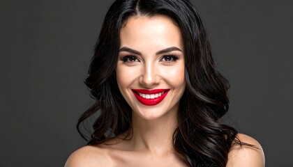 Fototapeta premium Woman with beautiful smile and red lips