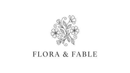 Elegant Floral Design with Flora  Fable Text on White Background.