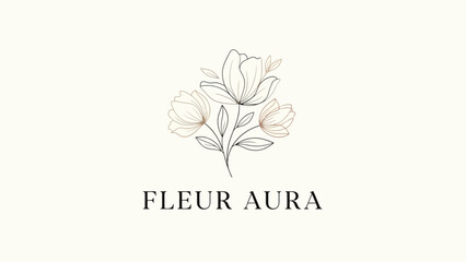 Elegant Floral Logo Design for Fleur Aura with Delicate Line Art Flowers.