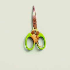 Old Green Handle Scissors with Broken Pivot Repaired with Tape