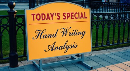 Promotional Sign Advertising Handwriting Analysis Service for Customers in a Public Space with Copy Space