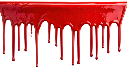 Close-up of glossy, dripping red paint against a stark black background