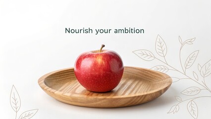 A Perfect Ripe Red Apple on a Wooden Plate