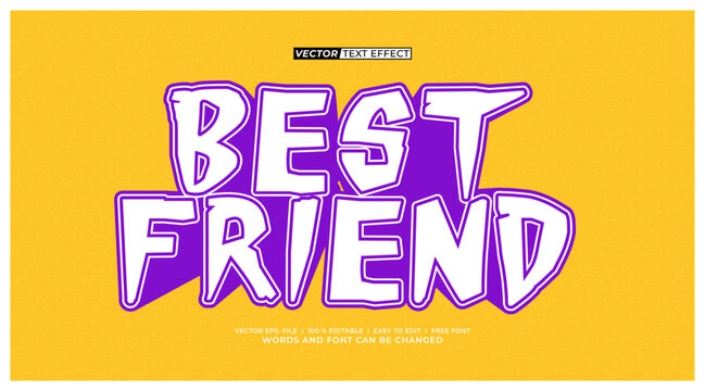 Best Friend Playful 3D Text Effect with Purple and White Vector Typography on Yellow Background