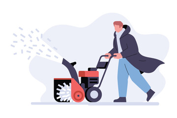 Man Operating Snow Blower in Winter, winter maintenance concept