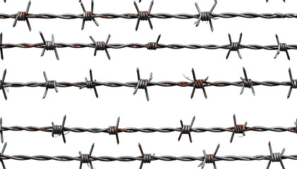 Close-up of multiple strands of rusty barbed wire, against a black background