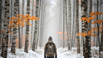 persona mochila nieve naturaleza diario portada utah otoño desenfoque horizonte línea enfoque centro principal