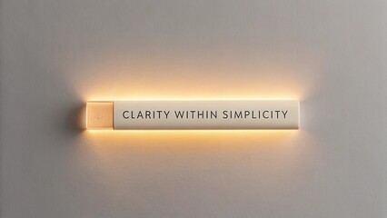 Illuminated sign with the words Clarity Within Simplicity