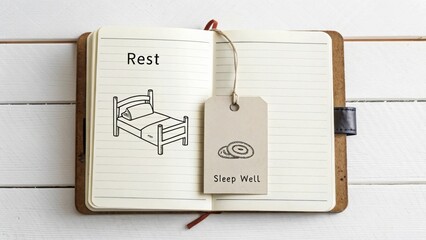 Minimal doodle of a bed on a notebook page depicting rest