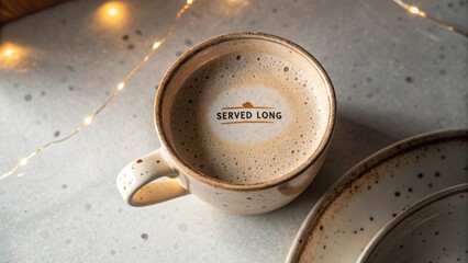 Overhead macro of coffee drink inside ceramic mug