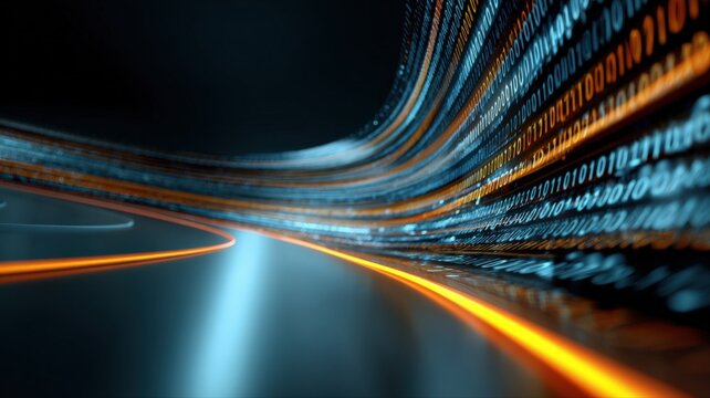 Abstract Data Stream Visualization with Binary Code, Conceptual Illustration of Technology and Information Flow - Powered by Adobe