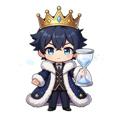 Chibi king with hourglass   a regal fantasy character