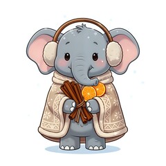 Adorable cartoon elephant with cinnamon and orange