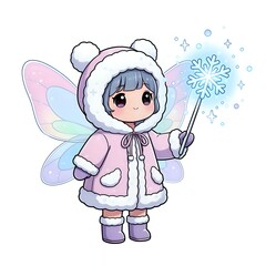 Charming fairy in winter apparel with magical wand