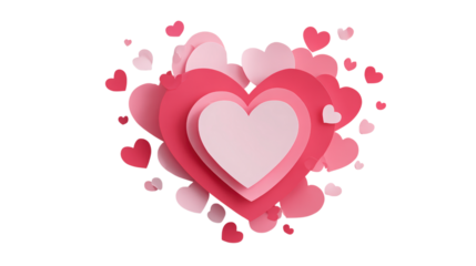 Heart of different shades symbolizing love concept with hearts of various sizes on transparent background for celebrating happy valentine day