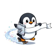 Cool penguin skating with a sparkly jacket