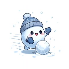 Cheerful winter character rolling a snowball