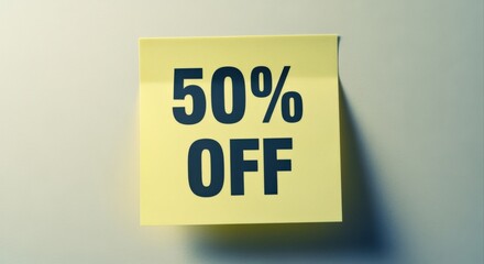 Fifty Percent Off Sale Promotion on Yellow Sticky Note for Retail Marketing and Advertising