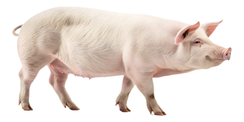 Realistic farm pig, full body, standing pose, neutral natural position, realistic proportions, clean detailed skin texture, soft studio lighting, eye level view, centered composition, isolated on tran