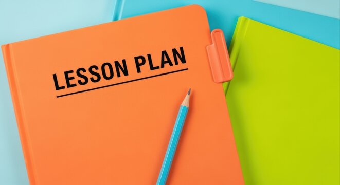 Organized Lesson Plans in Colorful Binders with Pencil for Educational Purposes, Teaching Materials and Academic Planning