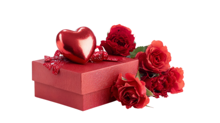 Luxury present of red roses box tied with polka dot bow with heart in love theme for valentines day anniversary celebration background romantic love theme