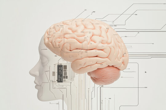 Artificial intelligence concept with human brain and digital circuits overlay. symbolizing the integration of biology and technology in AI. - Powered by Adobe