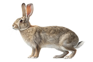 Fototapeta premium Realistic farm rabbit, full body, standing pose, neutral natural position, realistic proportions, clean detailed fur texture, soft studio lighting, eye level view, centered composition, isolated on tr