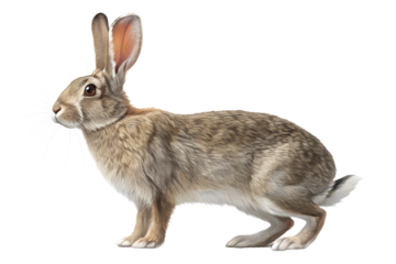 Realistic farm rabbit, full body, standing pose, neutral natural position, realistic proportions, clean detailed fur texture, soft studio lighting, eye level view, centered composition, isolated on tr
